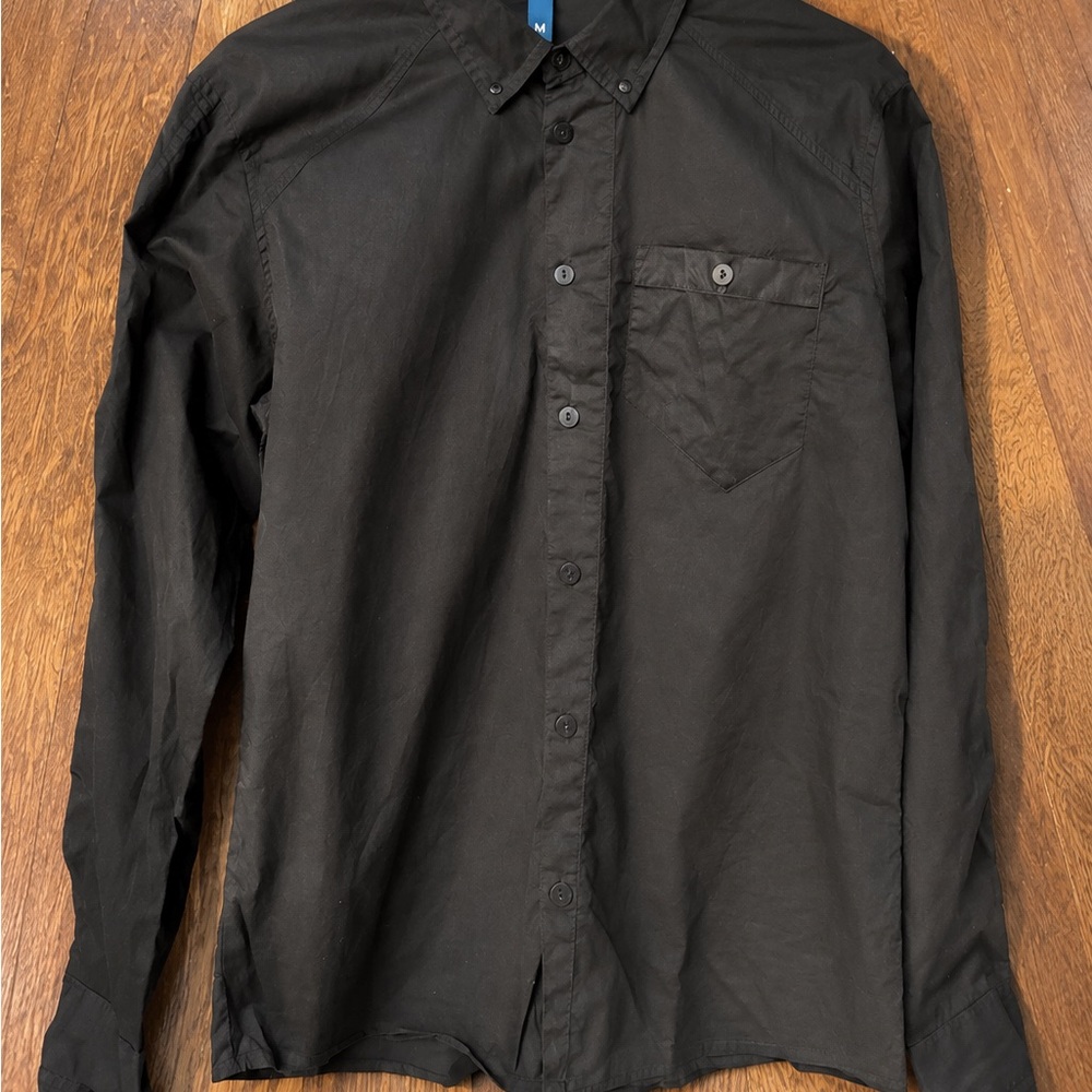 Zara Men's Black Button-Down Shirt with Chest Pocket